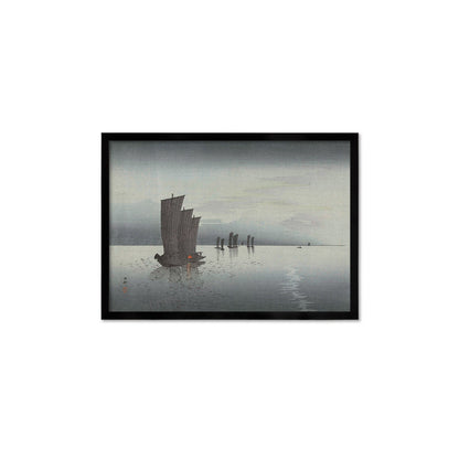 Japanese Art Sunset Sails Framed Mounted Ukiyo-e Wall Decor Print Poster Woodblock Koson Shoson Boats Night Yacht Ship Sea Ocean Beautiful