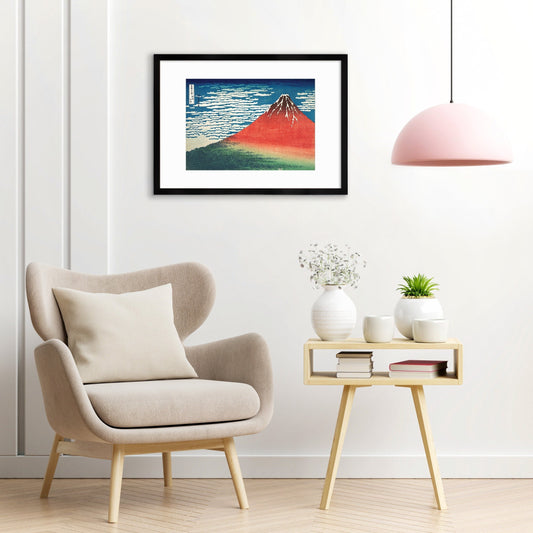 Japanese Art Mount Fuji Framed Mounted Ukiyo-e Wall Decor Print Poster Woodblock San Gaifu Kaisei Hokusai Landscape Beautiful Calligraphy
