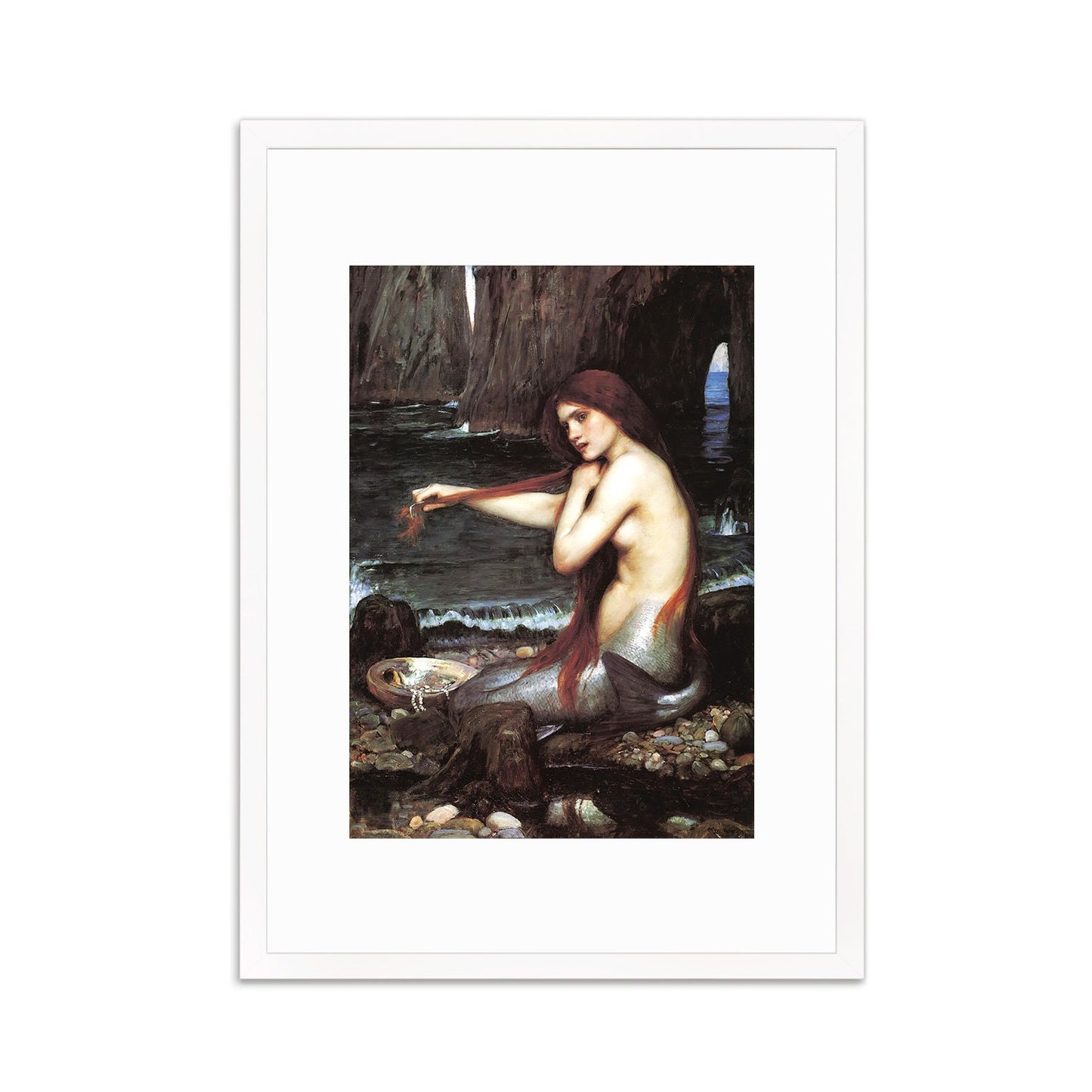Mermaid Framed Art Print Poster Wall Mounted Quirky Fairy Tale Pre-Raphaelite John William Waterhouse Classic Painting Victorian Edwardian