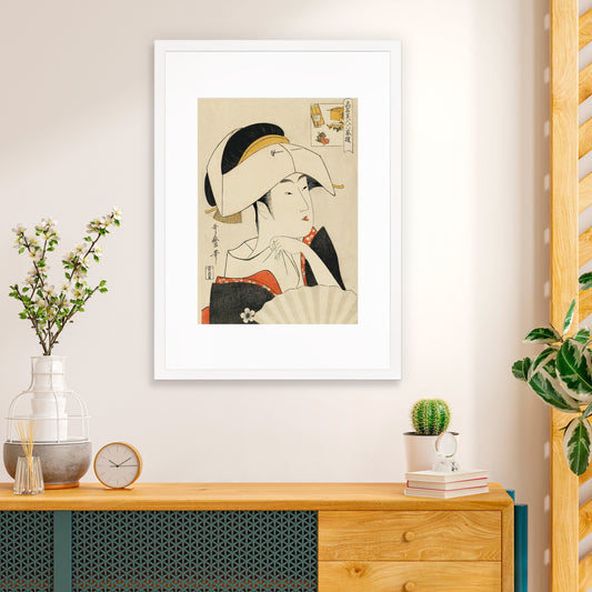 Japanese Art Geisha Framed Mounted Ukiyo-e Wall Decor Print Poster Woodblock Kitagawa Utamaro Maiko Tayu Oiran Kimono Tattoo Beautiful