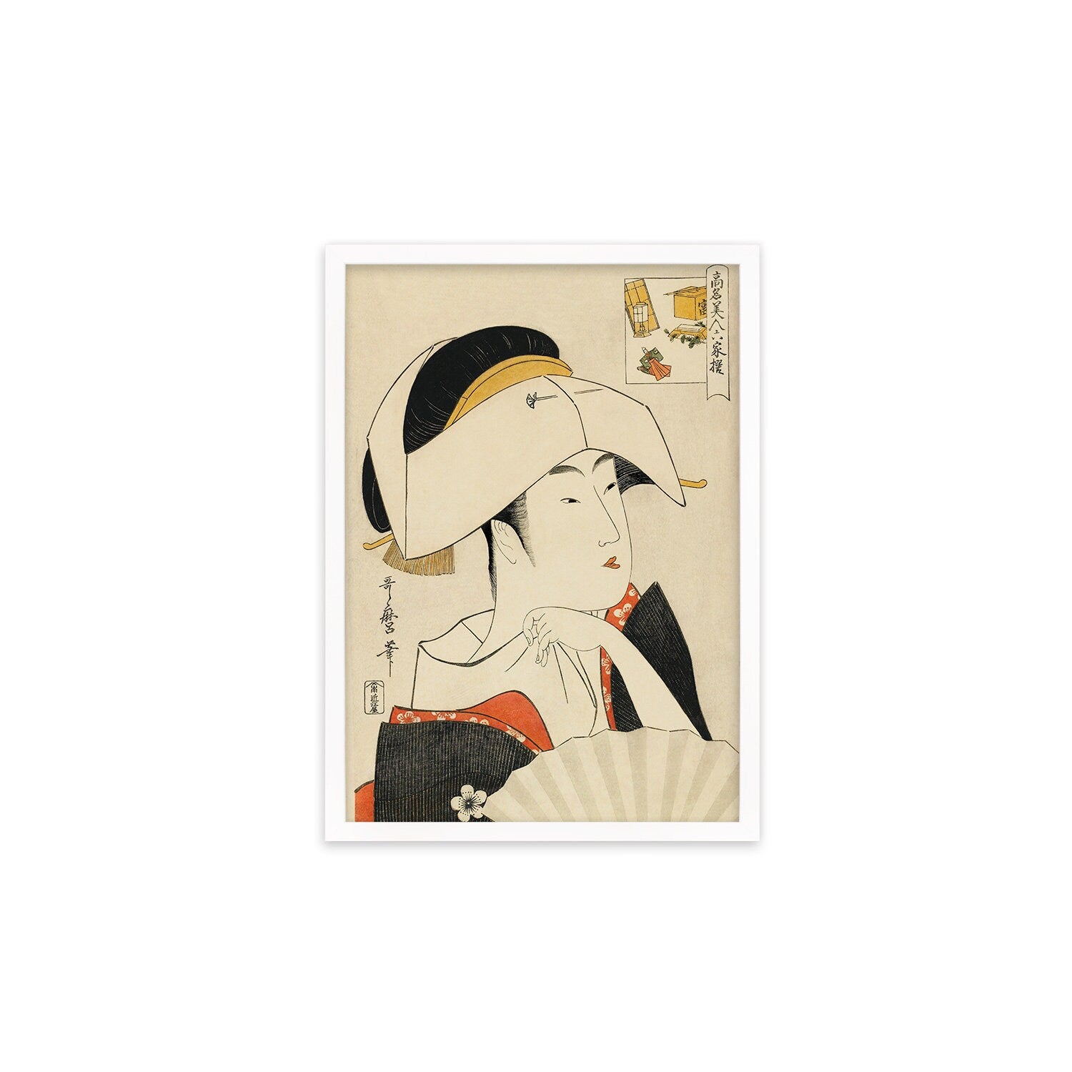 Japanese Art Geisha Framed Mounted Ukiyo-e Wall Decor Print Poster Woodblock Kitagawa Utamaro Maiko Tayu Oiran Kimono Tattoo Beautiful