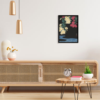 Japanese Ukiyo-e Art Print Poster Woodblock Wall Art Koson Shoson Flowers Chrysanthemums and Running Water Beautiful Japan Kachō-e Nature A3