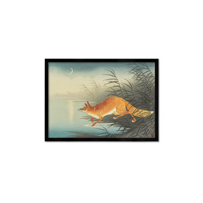Japanese Art Fox Kitsune Framed Mounted Ukiyo-e Wall Decor Print Poster Woodblock Koson Shoson Moon Beautiful Japan Calligraphy Nature Calm