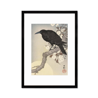 Japanese Art Crow Full Moon Print Poster Woodblock Ukiyo-e Ohara Koson Shoson Raven Bird Framed Mounted Wall Nature Landscape Elegant A3 A2