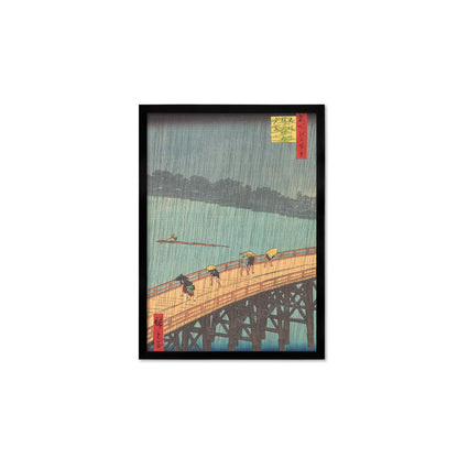 Japanese Art Rain Print Poster Woodblock Ukiyo-e Framed Mounted Wall Hiroshige Sudden Shower over Shin-Ohashi Bridge and Atake Calligraphy