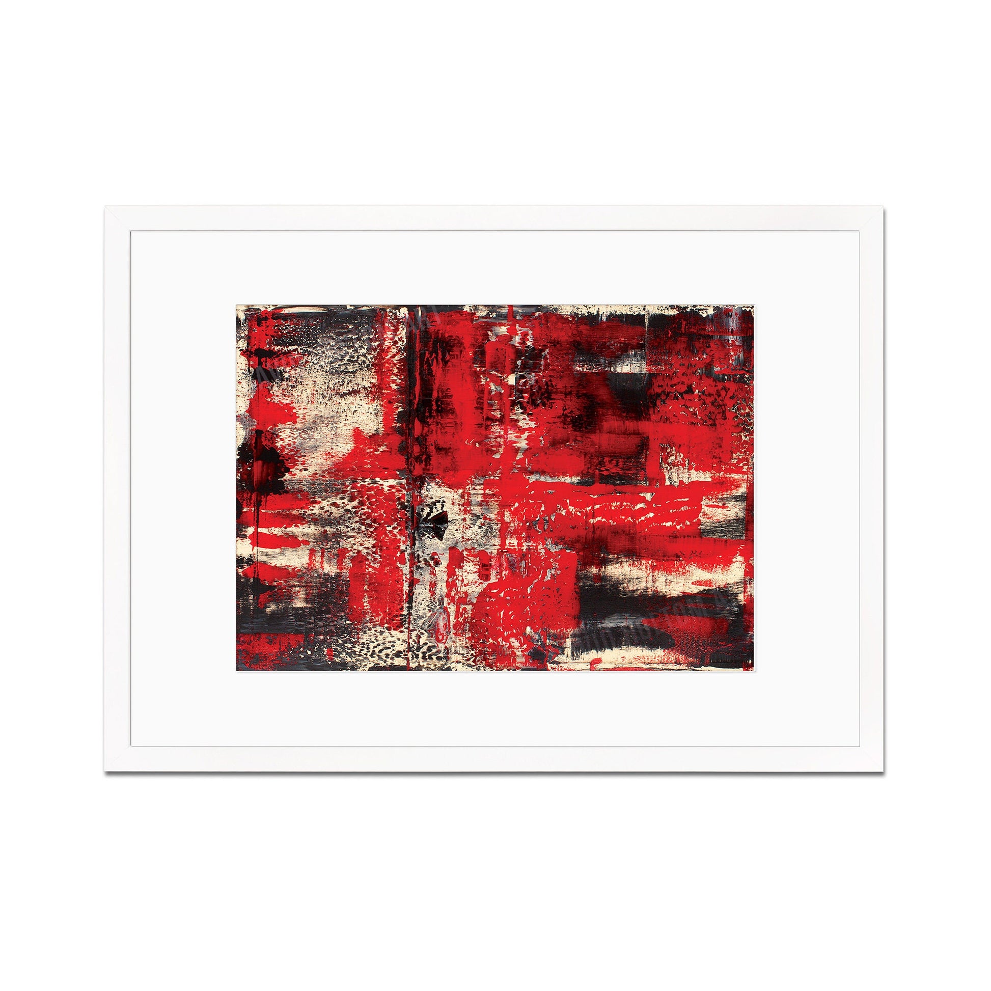 Contemporary Art Framed Mounted Wall Decor Print Poster Abstract Painting Original Modern Expressionism Original Unique Artist Scandi Red