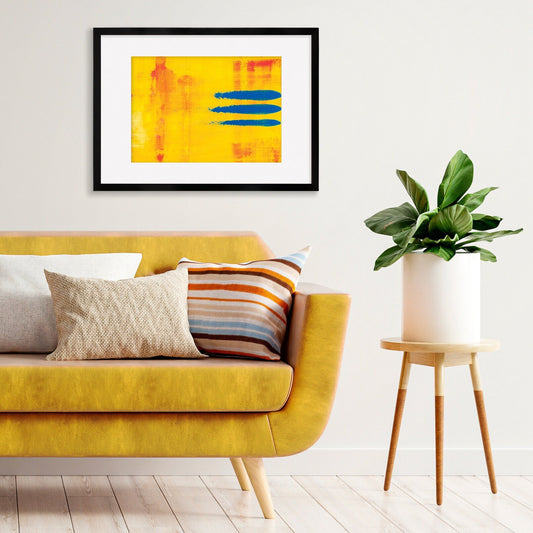 Contemporary Abstract Art Framed Mounted Wall Decor Print Poster Painting Original Modern Expressionism Original Unique Artist Scandi Yellow