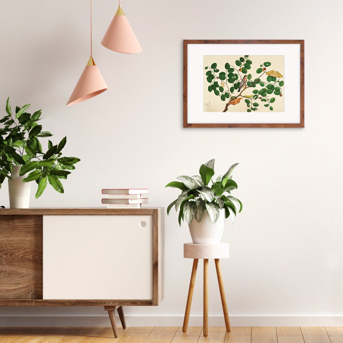 Framed Mounted Indian Jujube Tree Art Vintage Print Poster Antique Sheikh Zain al-Din Painting Nature Birds Butterflies Georgian Victorian