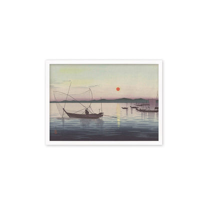 Japanese Art Sunset Ocean Framed Mounted Ukiyo-e Wall Decor Print Poster Woodblock Koson Shoson Boats & Setting Sun Sea Seascape Beautiful