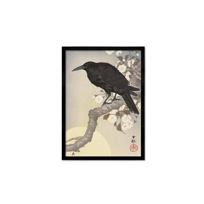 Japanese Art Crow Full Moon Print Poster Woodblock Ukiyo-e Ohara Koson Shoson Raven Bird Framed Mounted Wall Nature Landscape Elegant A3 A2