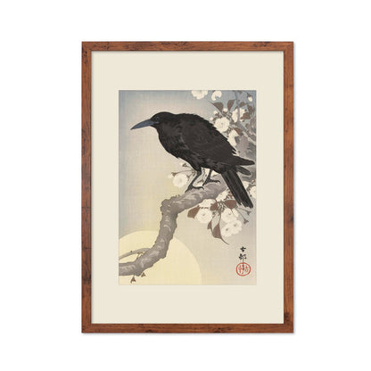 Japanese Art Crow Full Moon Print Poster Woodblock Ukiyo-e Ohara Koson Shoson Raven Bird Framed Mounted Wall Nature Landscape Elegant A3 A2