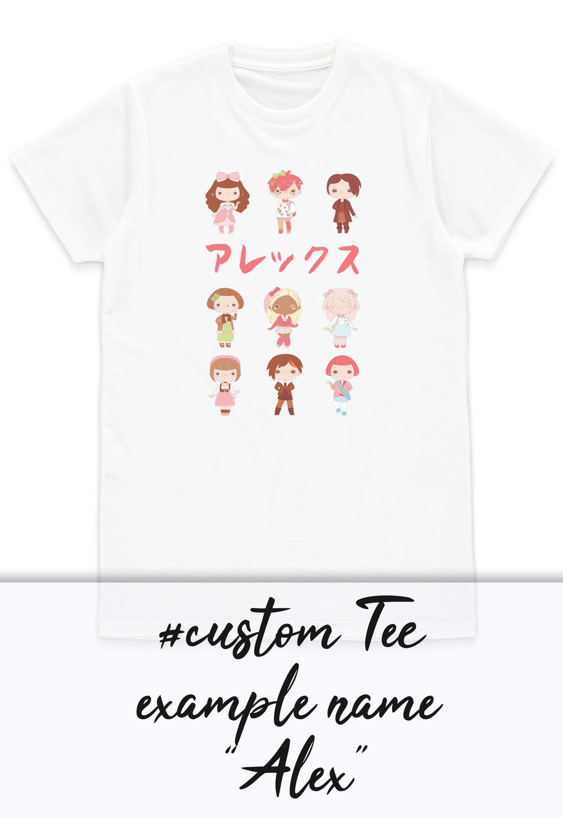 Custom Personalised T Shirt Japanese Kawaii Anime Manga Personalized Your Name Text Japan Cute Harajuku Womens Mens Graphic Printed Tee Top