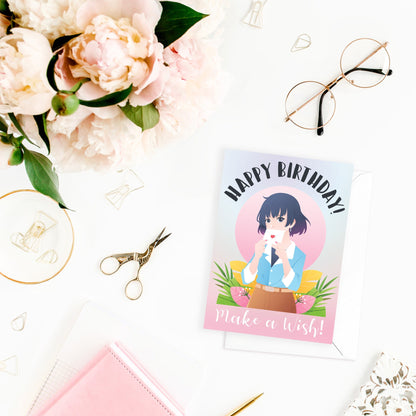 Happy Birthday Japanese Style Greeting Cards Card Set of 10 Ten Bundle Kawaii Cute Aesthetic Anime Manga Girl Alpaca Llama Dog Sushi Mix