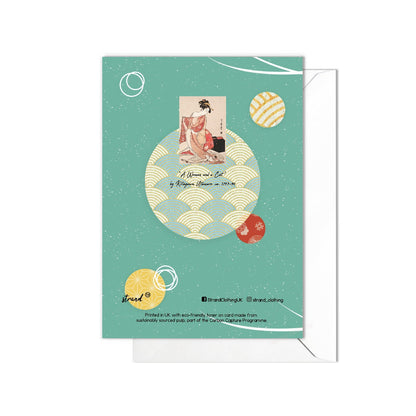 Happy Birthday Japanese Ukiyo-e Art Greeting Card Woodblock Print Aesthetic Kitagawa Utamaro Geisha Maiko Cat Neko Cute Kimono Pretty - T99