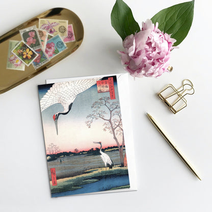Cranes Japanese Ukiyo-e Art Greeting Card Woodblock Print Aesthetic Hiroshige Utagawa Landscape Views of Edo Beautiful Elegant Luxury - C59