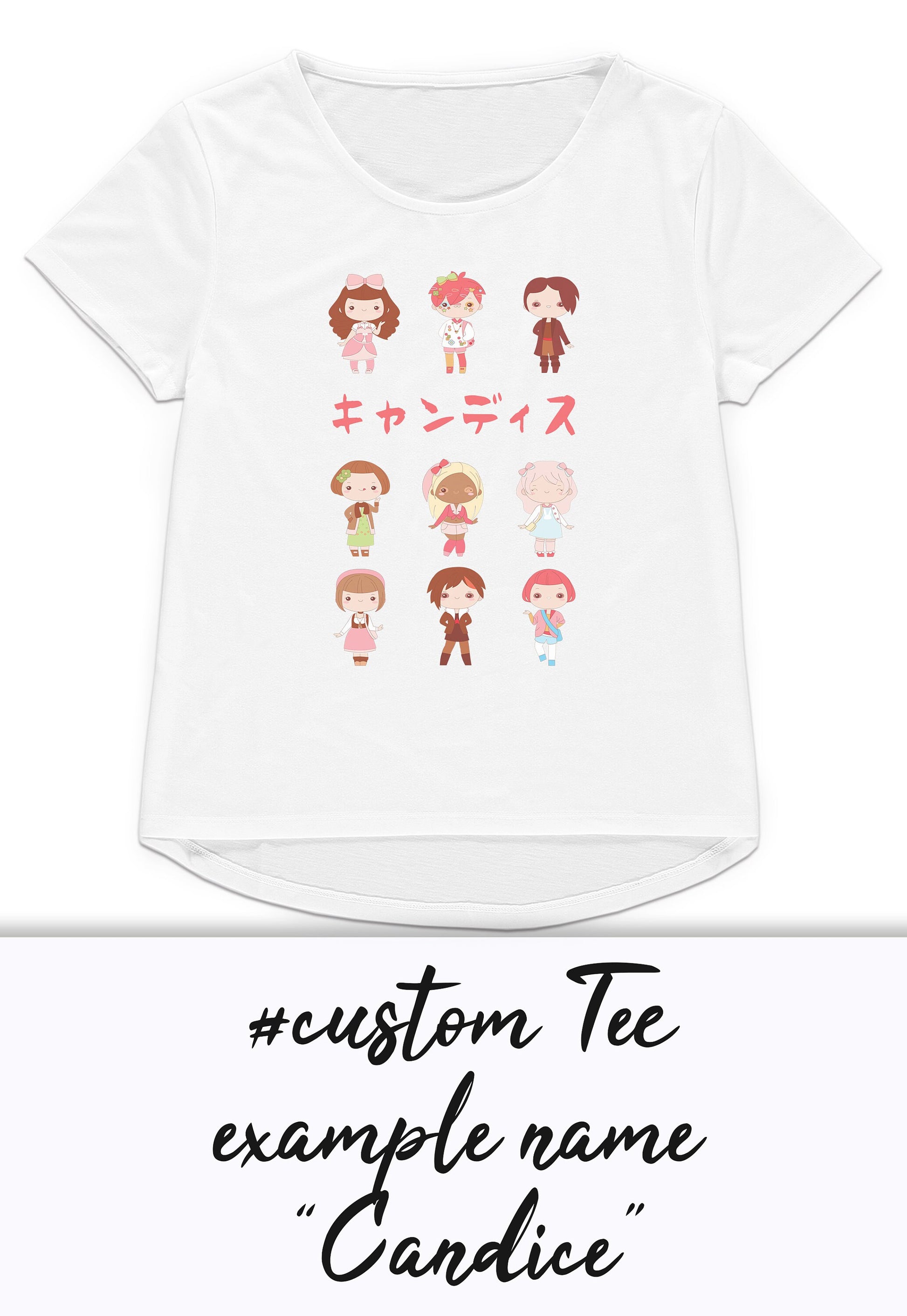 Custom Personalised T Shirt Japanese Kawaii Anime Manga Personalized Your Name Text Japan Cute Harajuku Womens Mens Graphic Printed Tee Top