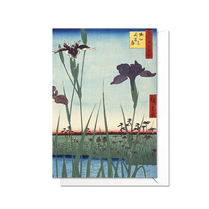 Irises Japanese Ukiyo-e Art Greeting Card Woodblock Print Aesthetic Utagawa Hiroshige Flowers Nature Pretty Beautiful Elegant Luxury - H15