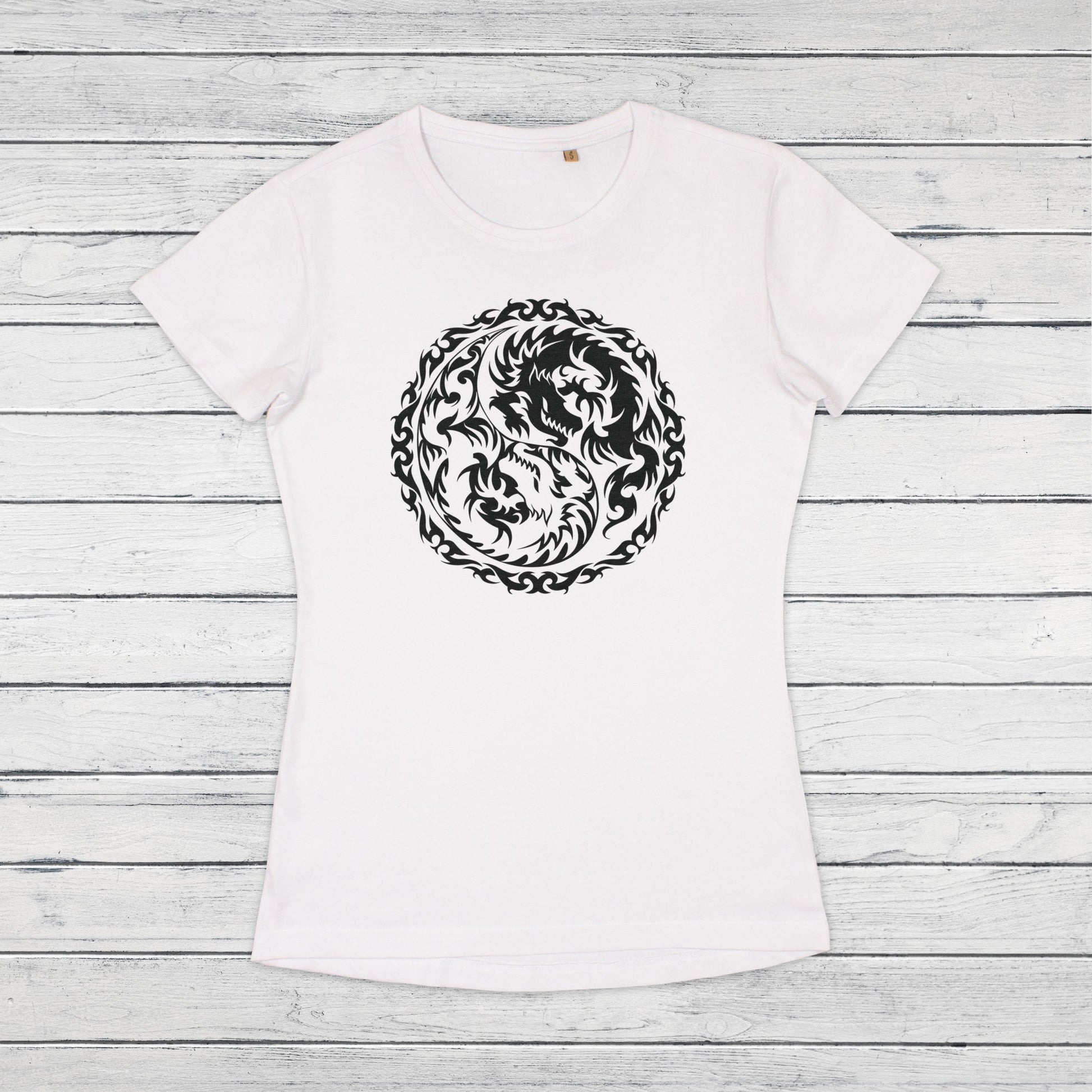 Yin Yang Dragons T Shirt Dragon Taoism Japanese Chinese Yoga Martial Arts Calligraphy Aesthetic Cute Pretty Printed Women's Girls Tee Top