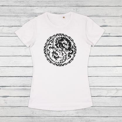 Yin Yang Dragons T Shirt Dragon Taoism Japanese Chinese Yoga Martial Arts Calligraphy Aesthetic Cute Pretty Printed Women's Girls Tee Top