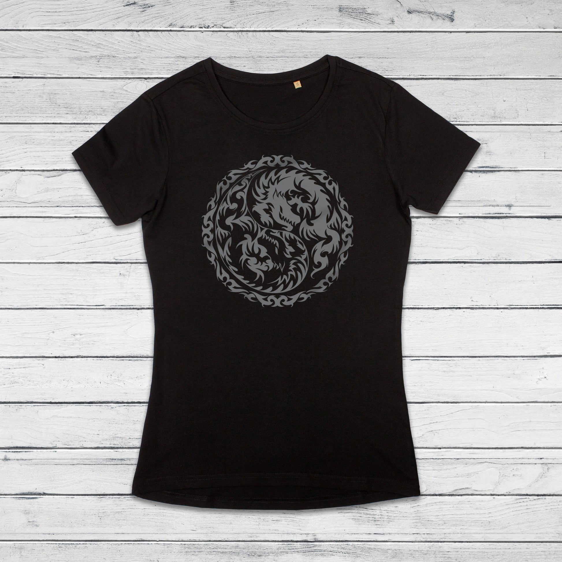 Yin Yang Dragons T Shirt Dragon Taoism Japanese Chinese Yoga Martial Arts Calligraphy Aesthetic Cute Pretty Printed Women's Girls Tee Top