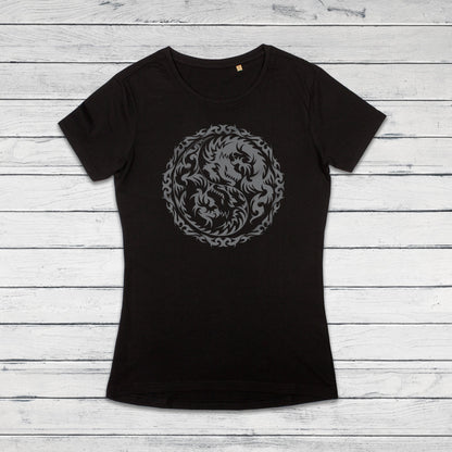 Yin Yang Dragons T Shirt Dragon Taoism Japanese Chinese Yoga Martial Arts Calligraphy Aesthetic Cute Pretty Printed Women's Girls Tee Top
