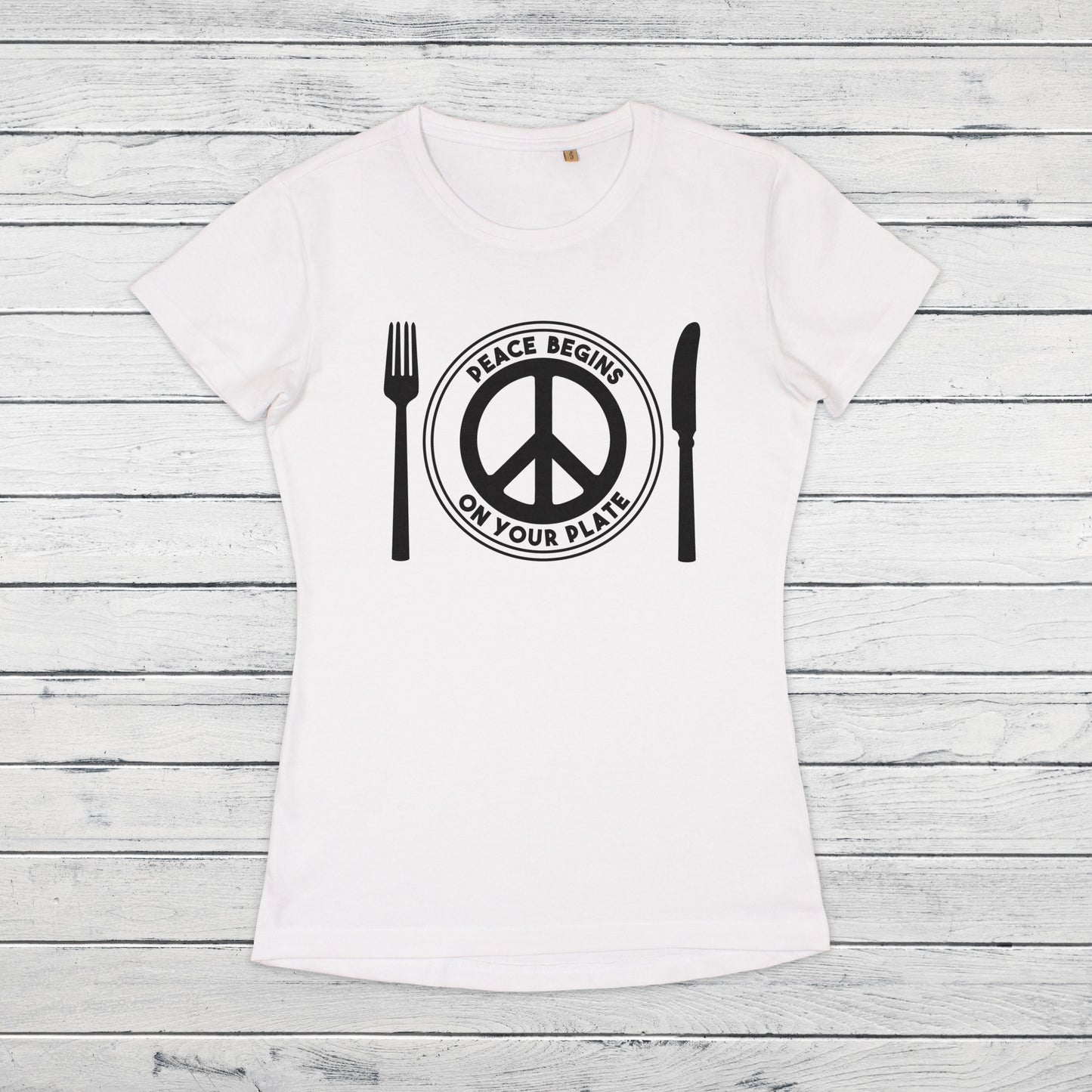 Peace Begins On Your Plate T Shirt Veggie Vegan Animal Liberation Rights Be Kind Compassion Herbivore Peace Sign Womens Girls Printed Tee