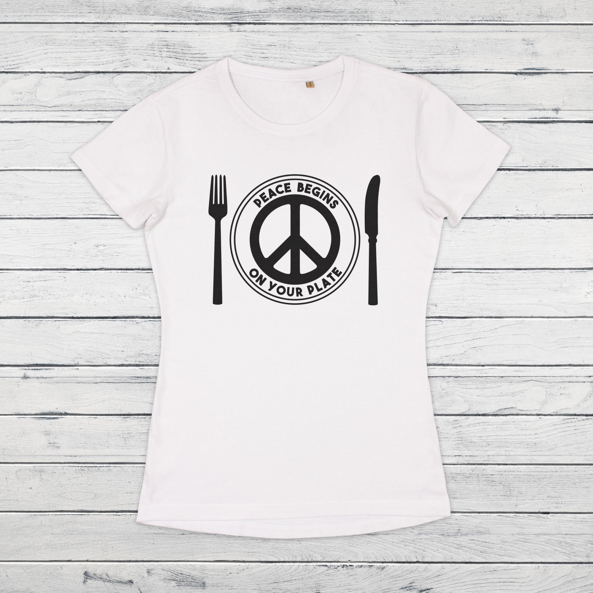 Peace Begins On Your Plate T Shirt Veggie Vegan Animal Liberation Rights Be Kind Compassion Herbivore Peace Sign Womens Girls Printed Tee