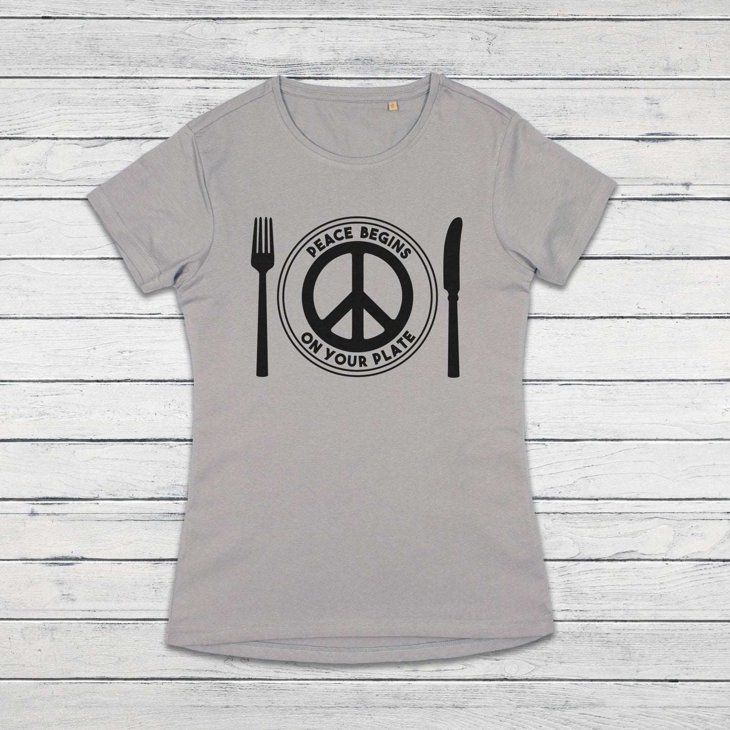 Peace Begins On Your Plate T Shirt Veggie Vegan Animal Liberation Rights Be Kind Compassion Herbivore Peace Sign Womens Girls Printed Tee