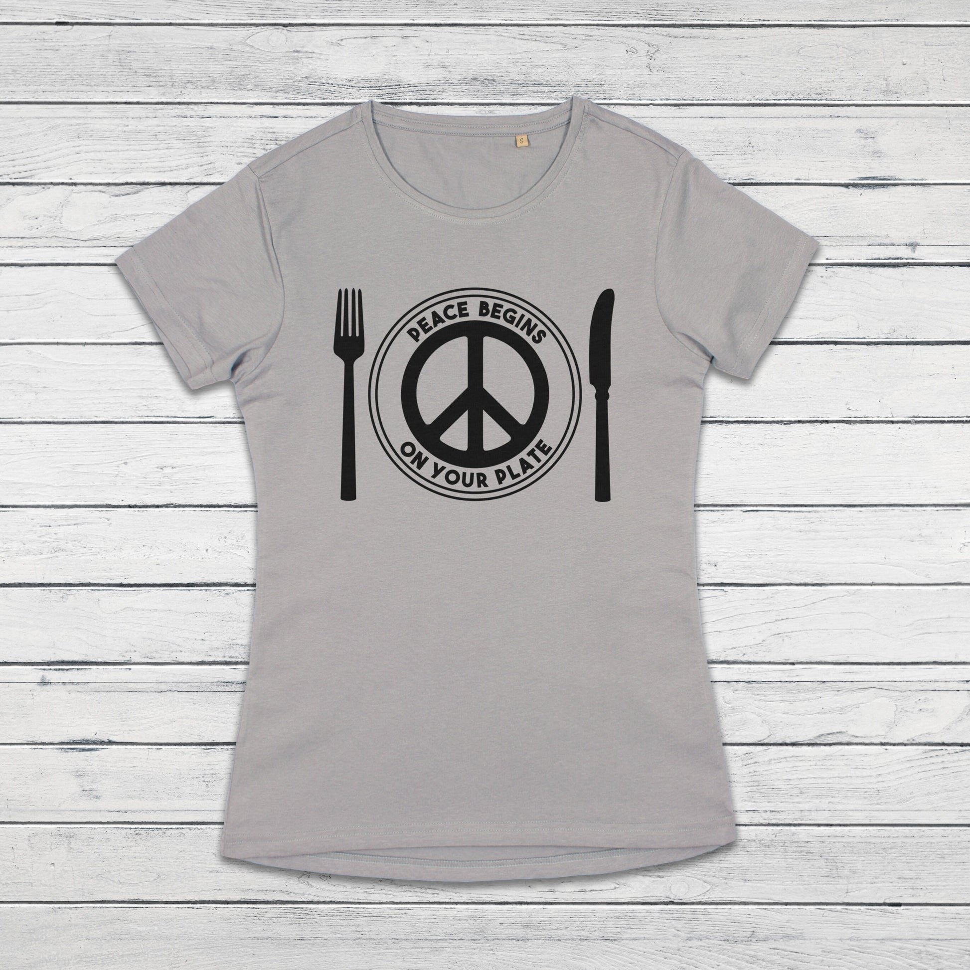 Peace Begins On Your Plate T Shirt Veggie Vegan Animal Liberation Rights Be Kind Compassion Herbivore Peace Sign Womens Girls Printed Tee