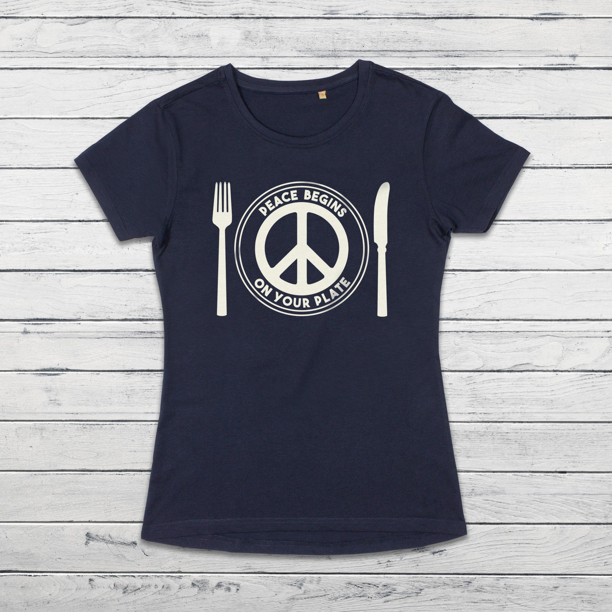 Peace Begins On Your Plate T Shirt Veggie Vegan Animal Liberation Rights Be Kind Compassion Herbivore Peace Sign Womens Girls Printed Tee