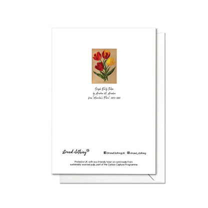 Tulips Antique Botanical Greeting Card Birthday Floral Art with Envelope Valentines Flowers Red Yellow Tulip Vintage Victorian Beautiful T07