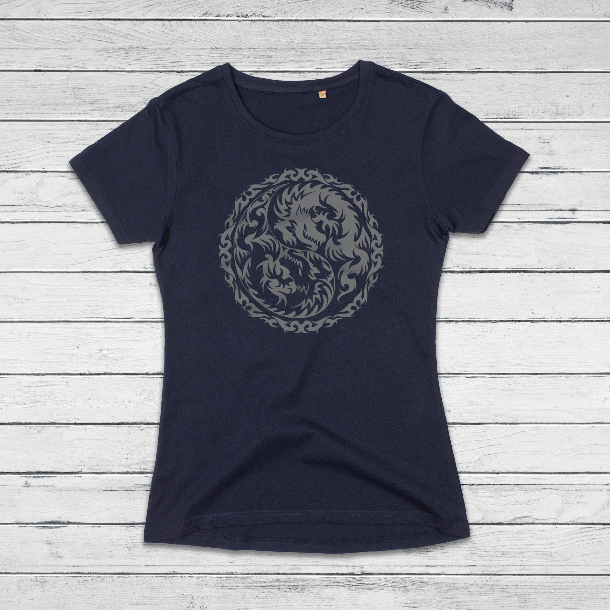 Yin Yang Dragons T Shirt Dragon Taoism Japanese Chinese Yoga Martial Arts Calligraphy Aesthetic Cute Pretty Printed Women's Girls Tee Top