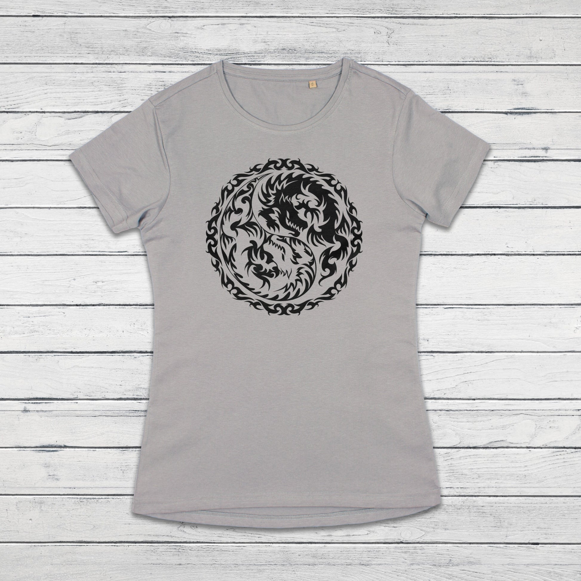 Yin Yang Dragons T Shirt Dragon Taoism Japanese Chinese Yoga Martial Arts Calligraphy Aesthetic Cute Pretty Printed Women's Girls Tee Top