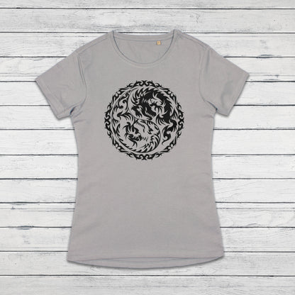 Yin Yang Dragons T Shirt Dragon Taoism Japanese Chinese Yoga Martial Arts Calligraphy Aesthetic Cute Pretty Printed Women's Girls Tee Top