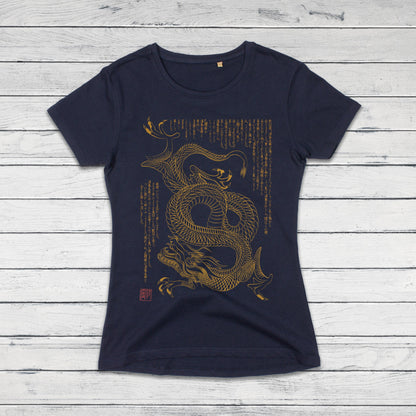 Japanese Dragon Calligraphy T Shirt Japan Chinese Ryuu Anime Manga Traditional Art Ukiyo-e Naga Yoga Martial Arts Womens Girls Printed Tee