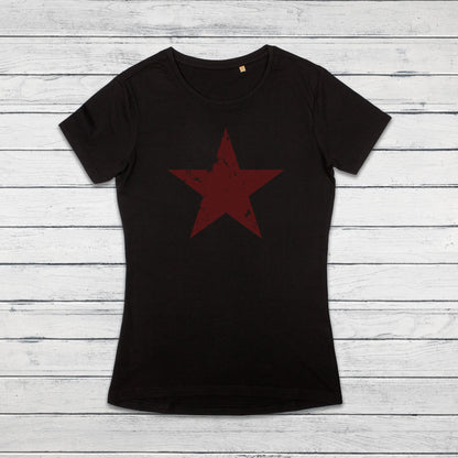 Black Red Star T Shirt Minimalist Abstract Geometric Streetwear Skater Retro Graphic Design 70s 90s Y2K Yoga Gym Girls Womens Printed Tee