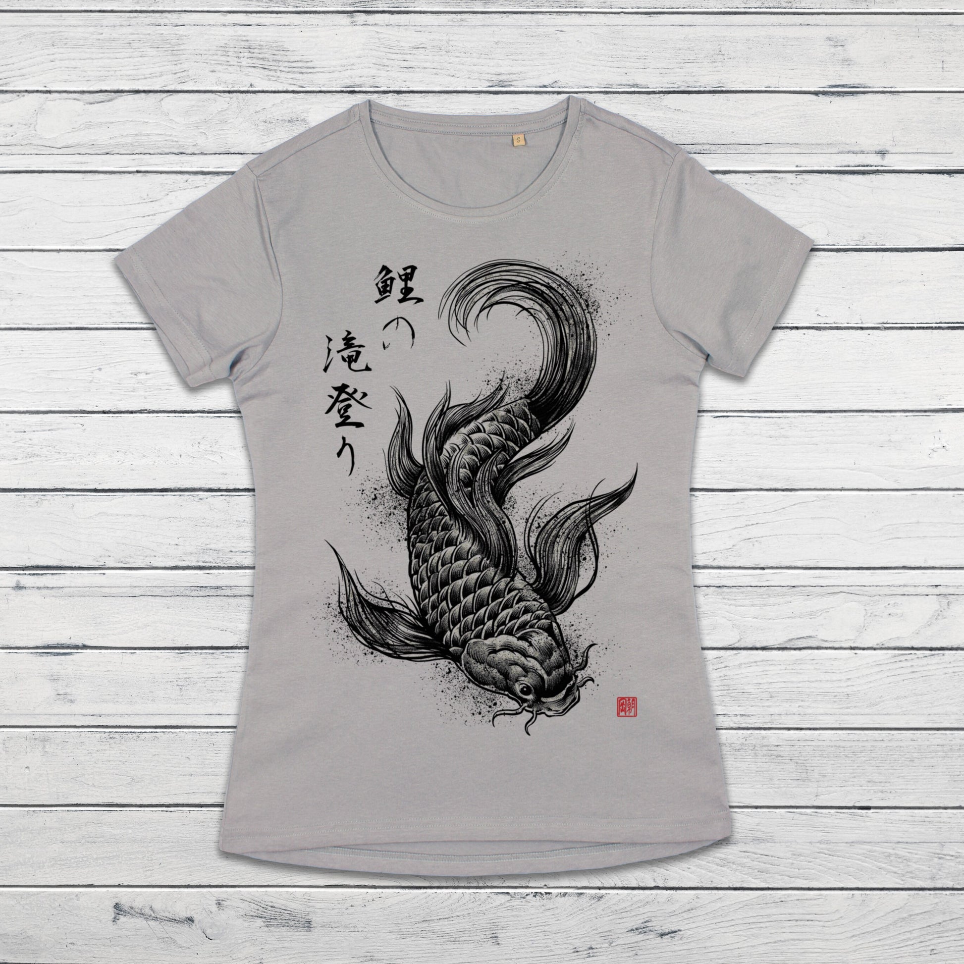 Koi Carp Japanese Calligraphy T Shirt Traditional Art Japan Kanji Writing Print Yoga Martial Arts Dragon Samurai Womens Girl Printed Tee Top