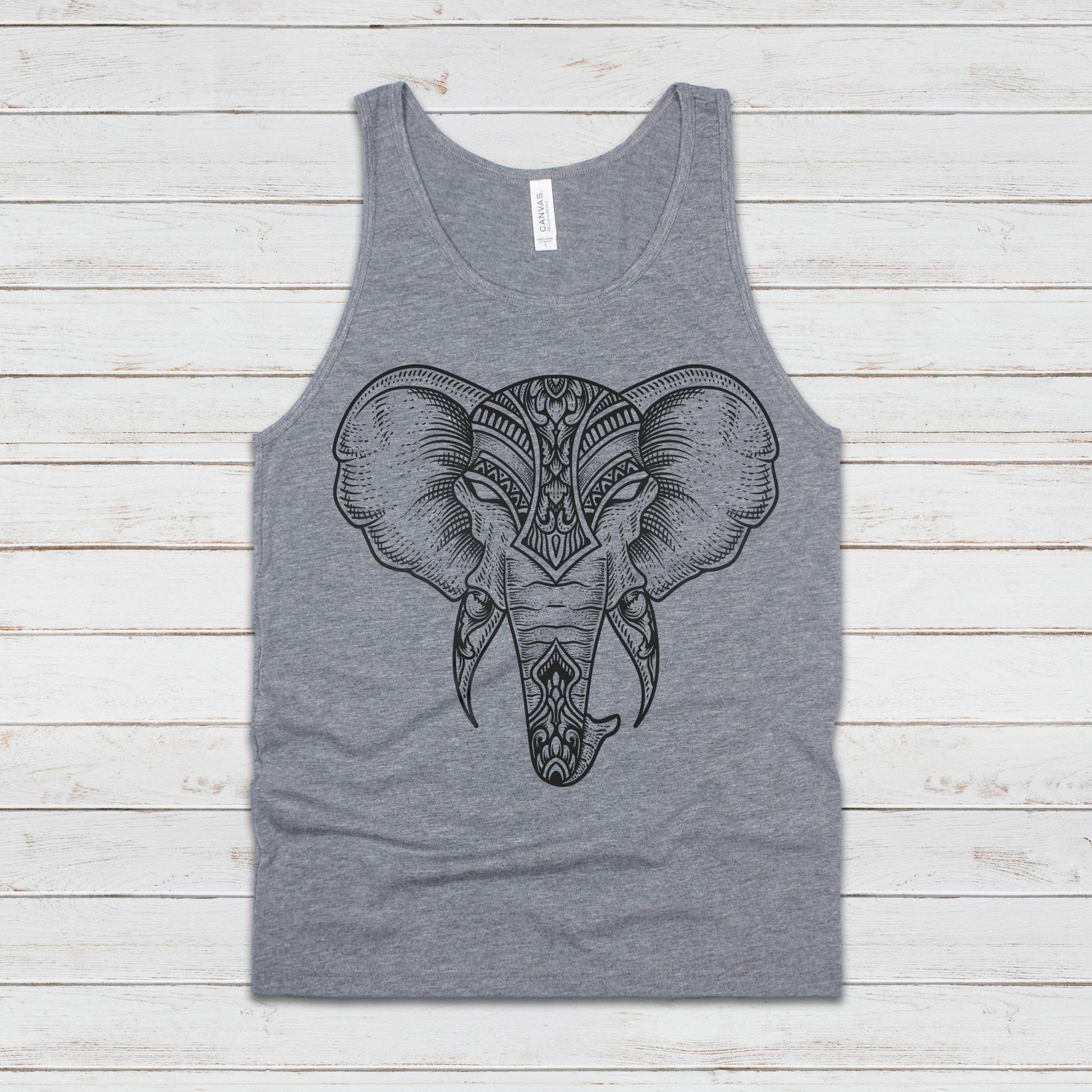Elephant Tank Top Traditional Indian Henna Tattoo Gold Print Yoga Inspirational Mandala Lotus Hindu Animal Womens Mens Printed Vest Cami Tee