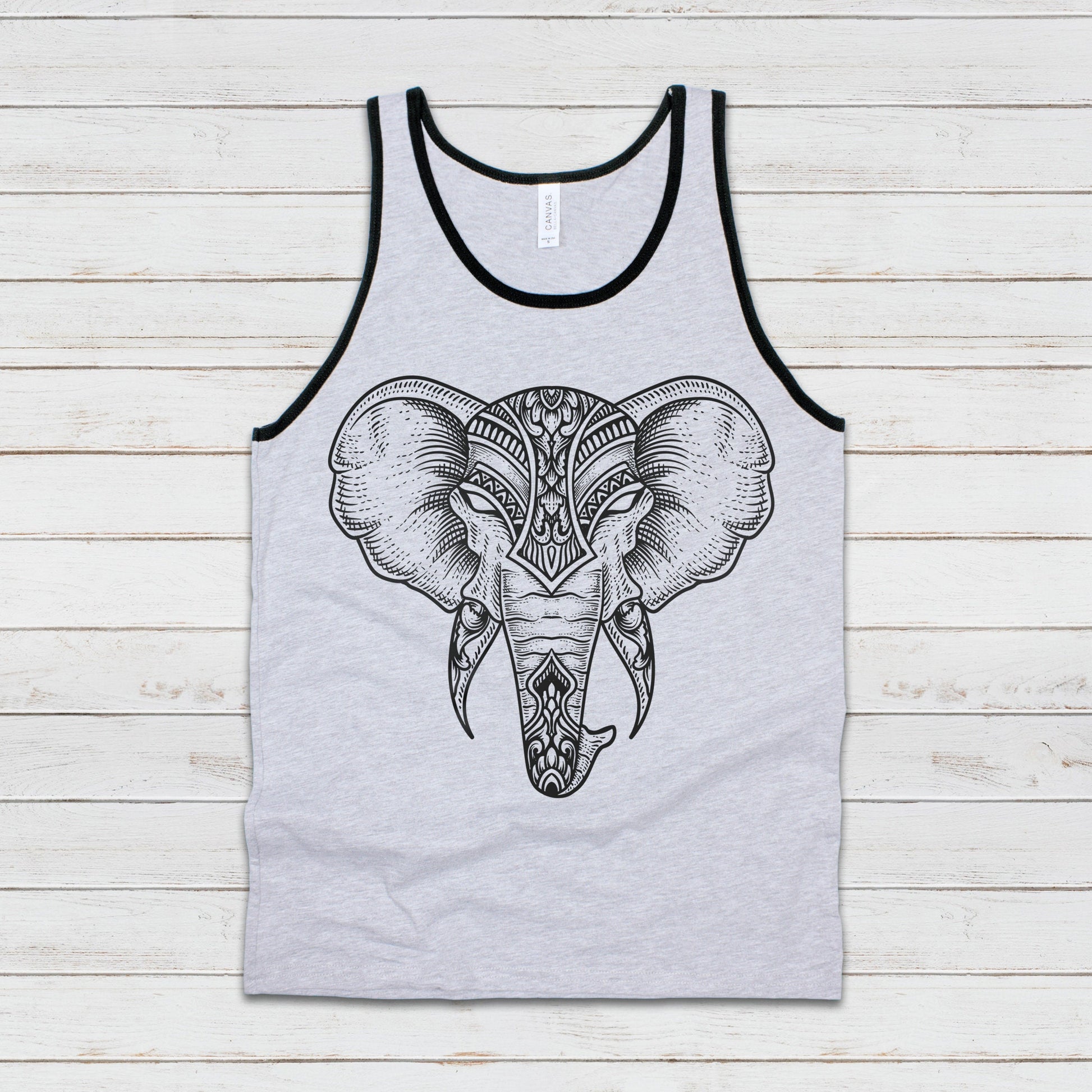 Elephant Tank Top Traditional Indian Henna Tattoo Gold Print Yoga Inspirational Mandala Lotus Hindu Animal Womens Mens Printed Vest Cami Tee