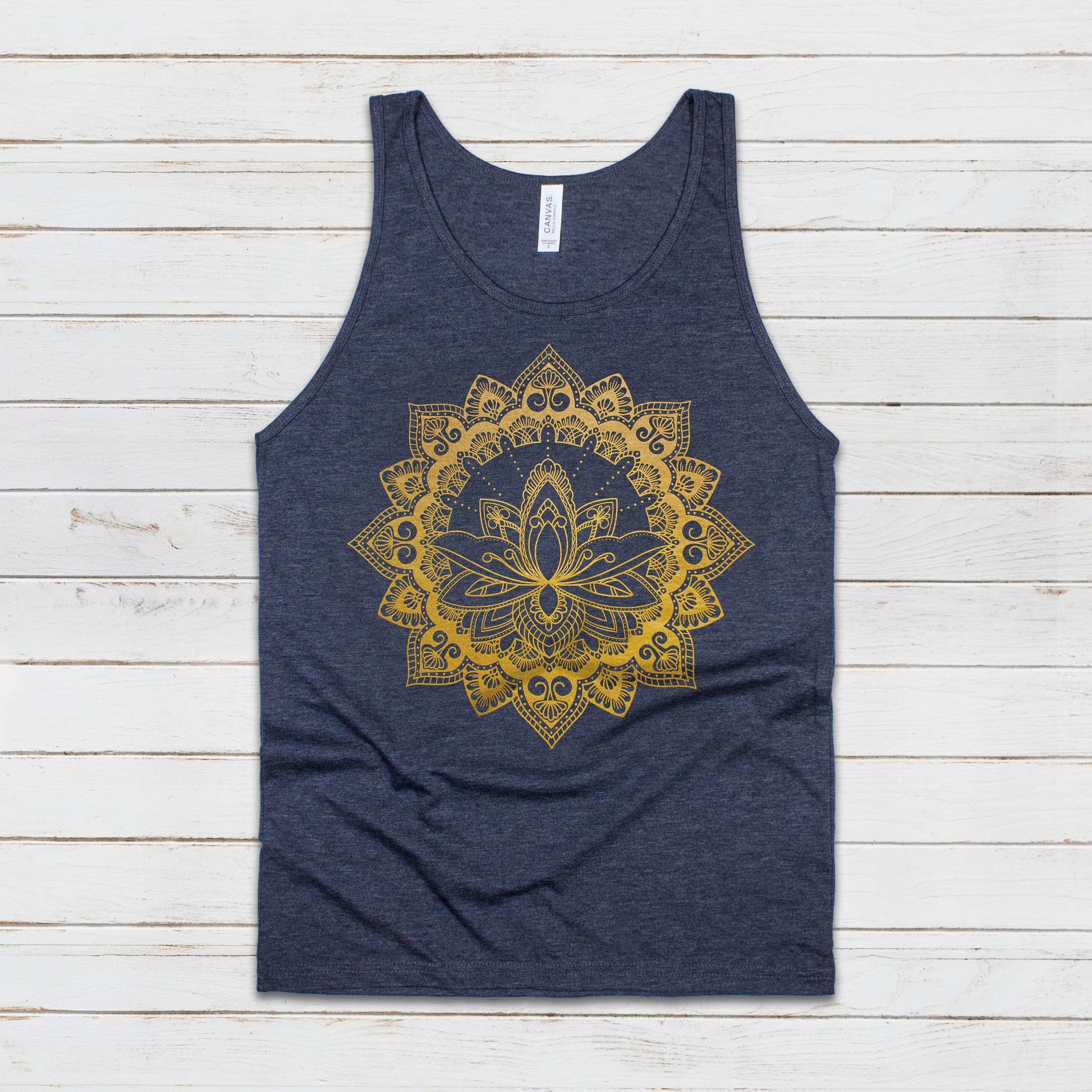 Lotus Mandala Tank Top Traditional Indian Henna Tattoo Gold Print Yoga Inspirational Buddhism Hindu Animal Womens Mens Printed Vest Cami Tee
