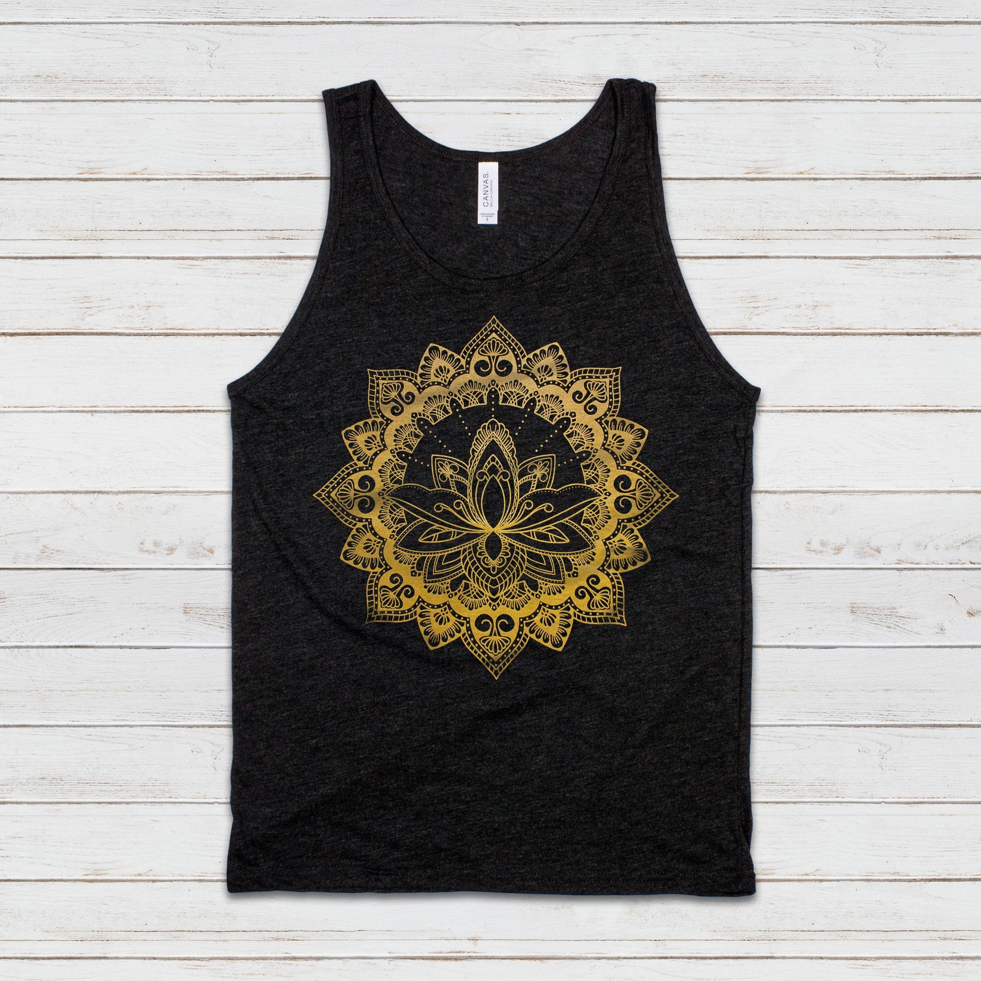 Lotus Mandala Tank Top Traditional Indian Henna Tattoo Gold Print Yoga Inspirational Buddhism Hindu Animal Womens Mens Printed Vest Cami Tee