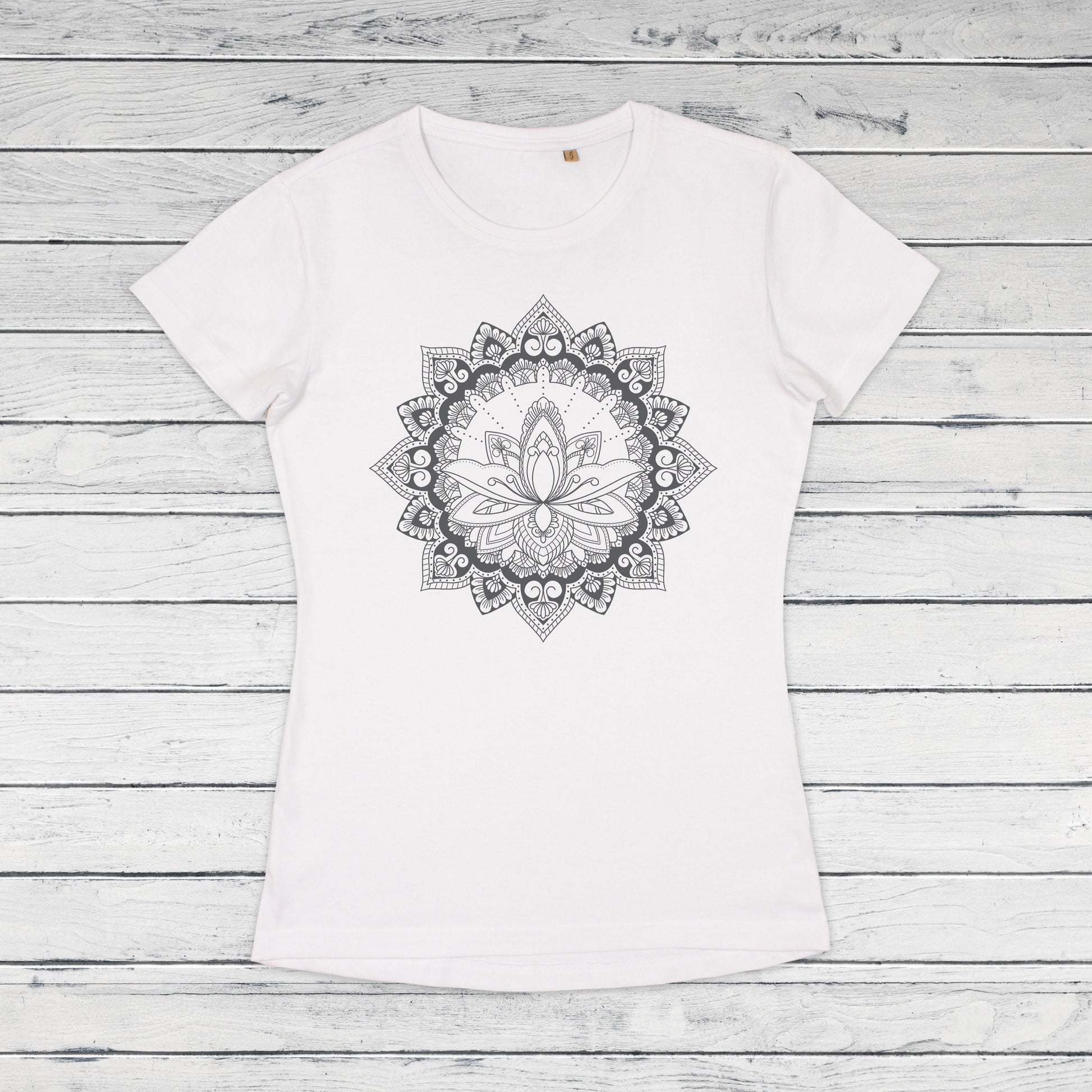 Mandala T Shirt Traditional Indian Henna Tattoo Gold Print Yoga Inspirational Lotus Buddhism Hindu Organic Cotton Womens Girls Printed Tee