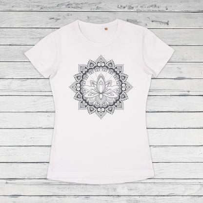 Mandala T Shirt Traditional Indian Henna Tattoo Gold Print Yoga Inspirational Lotus Buddhism Hindu Organic Cotton Womens Girls Printed Tee