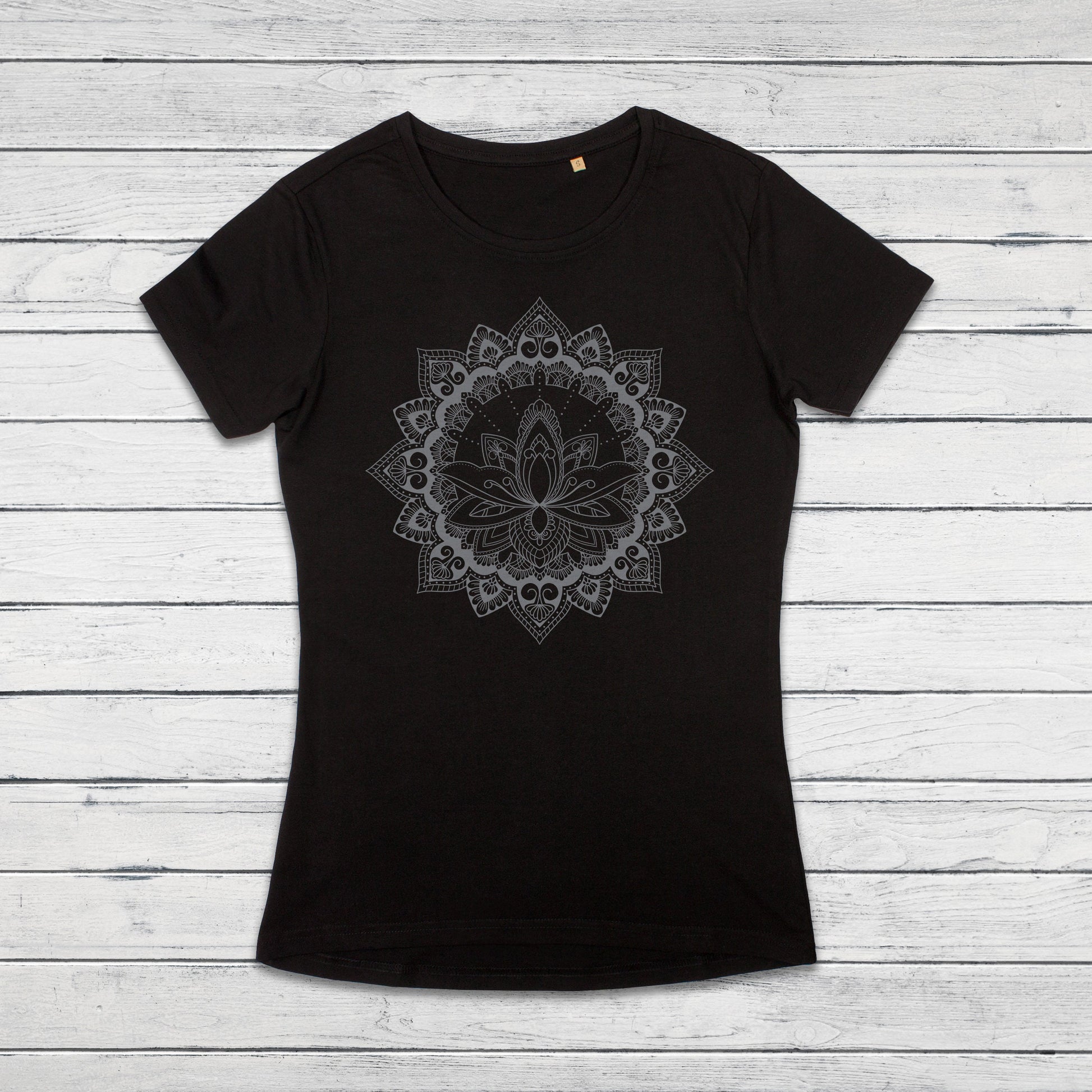 Mandala T Shirt Traditional Indian Henna Tattoo Gold Print Yoga Inspirational Lotus Buddhism Hindu Organic Cotton Womens Girls Printed Tee