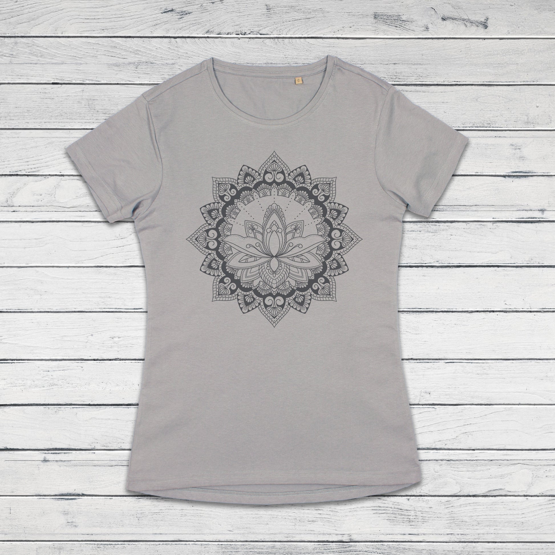 Mandala T Shirt Traditional Indian Henna Tattoo Gold Print Yoga Inspirational Lotus Buddhism Hindu Organic Cotton Womens Girls Printed Tee