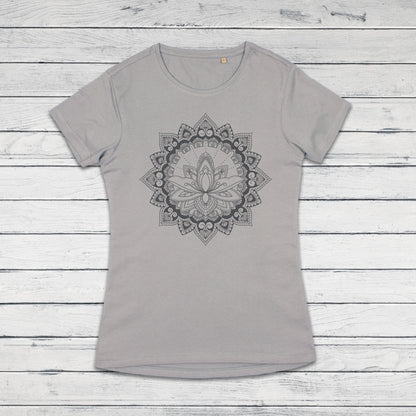 Mandala T Shirt Traditional Indian Henna Tattoo Gold Print Yoga Inspirational Lotus Buddhism Hindu Organic Cotton Womens Girls Printed Tee