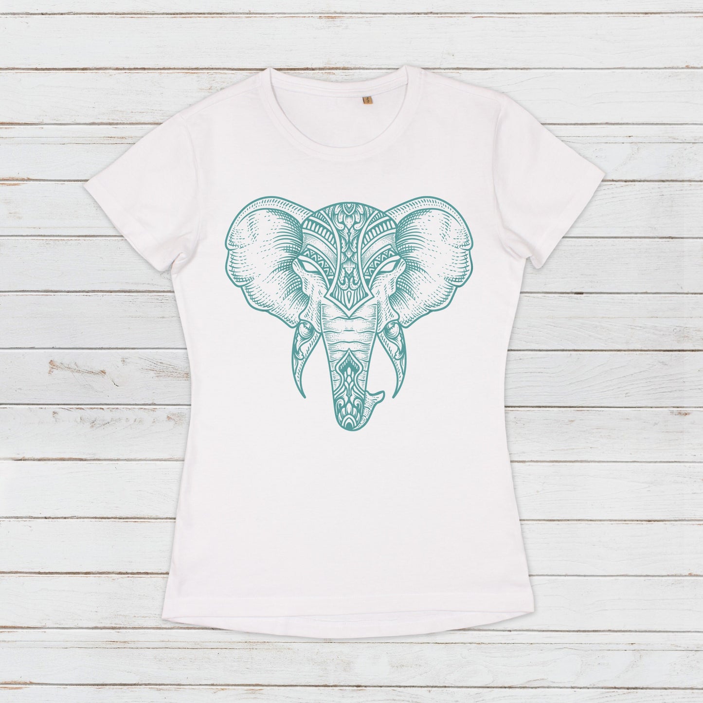 Elephant T Shirt Traditional Indian Henna Tattoo Gold Print Yoga Inspirational Mandala Buddhism Hindu Organic Cotton Women Girls Printed Tee
