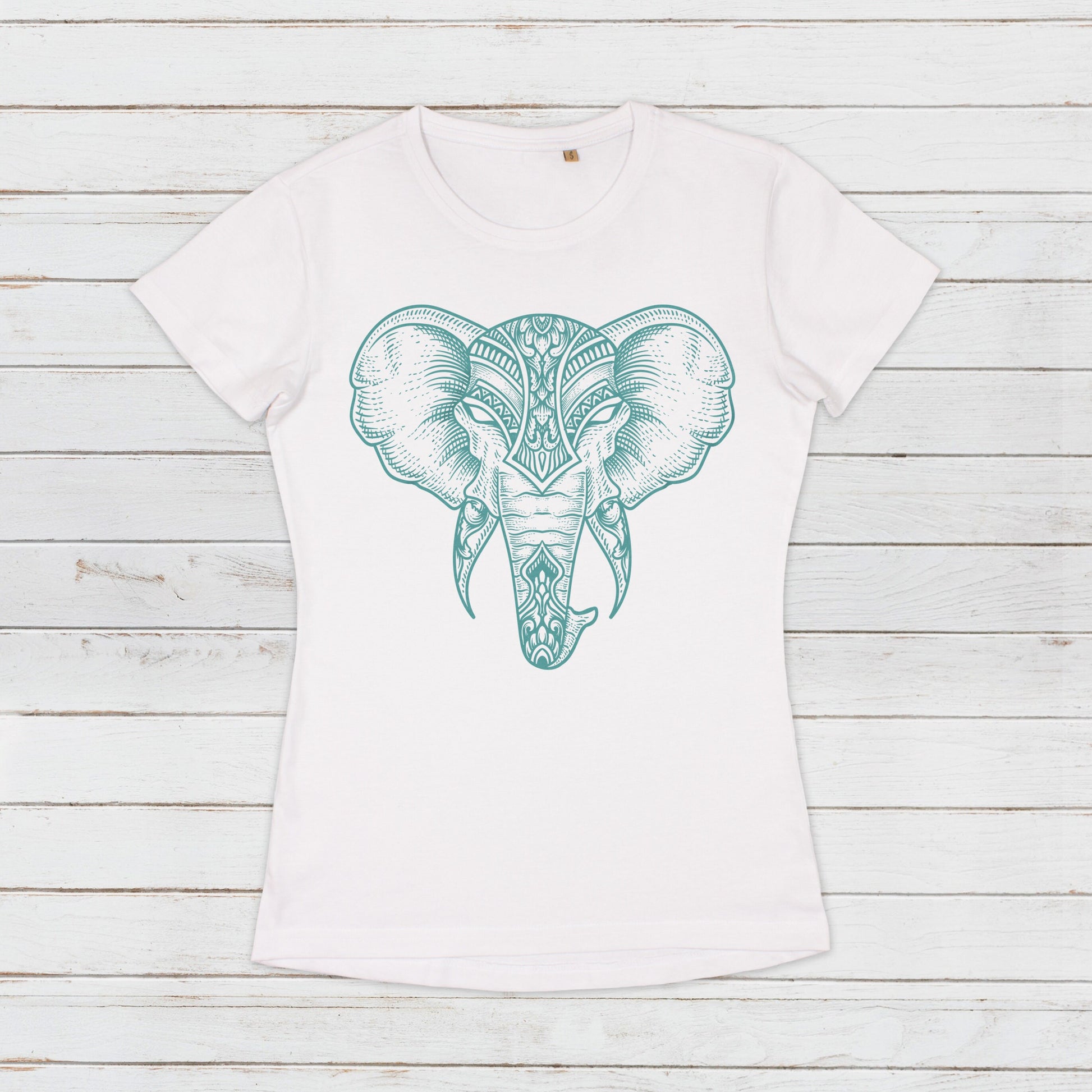 Elephant T Shirt Traditional Indian Henna Tattoo Gold Print Yoga Inspirational Mandala Buddhism Hindu Organic Cotton Women Girls Printed Tee