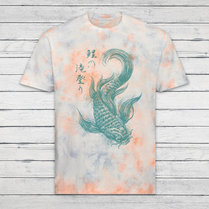 Koi Carp Japanese Calligraphy T Shirt Tie Dye Marble Japan Kanji Writing Print Yoga Dragon Samurai Pastel Ombre Dipped Womens Mens Print Tee