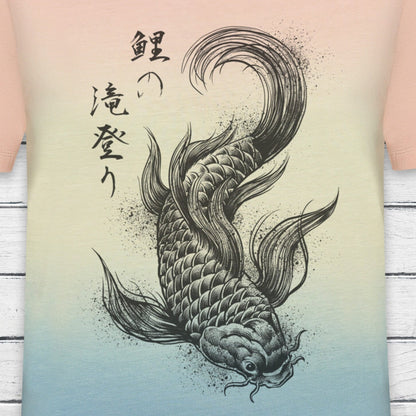 Koi Carp Japanese Calligraphy T Shirt Tie Dye Marble Japan Kanji Writing Print Yoga Dragon Samurai Pastel Ombre Dipped Womens Mens Print Tee